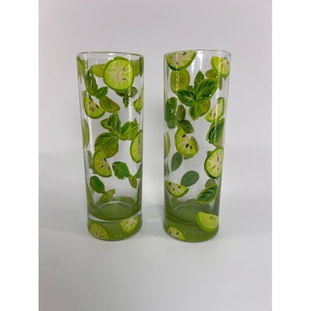 Set of‎ 2 Lolita "MOJITO" Hand Painted Lime Tall Glasses